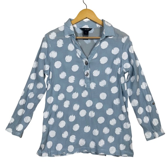 Ali Miles Tops - Ali Miles Women's Polka Dot Long Sleeve Collared Button Up Shirt Size S